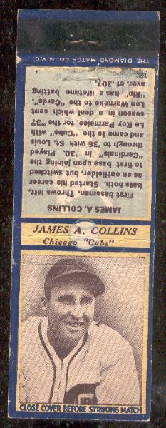 1936/37 Diamond Matchcover Bsbl.- Blue- James A. Collins, Cubs