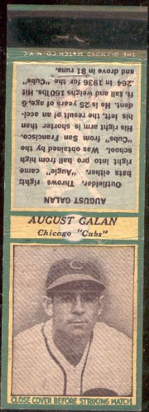 1936/37 Diamond Matchcover Bsbl. - Green- August Galan, Cubs