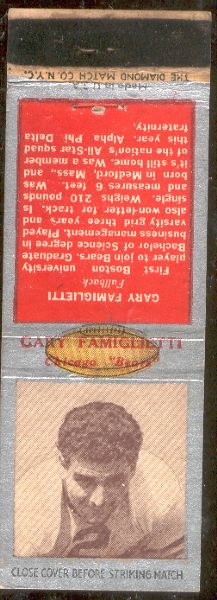 1938 Diamond Matchbook Ftbl.- Silver- Gary Famigletti, Bears