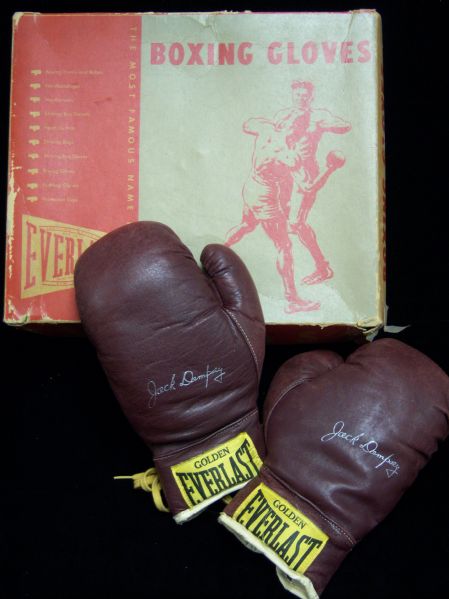 1920’s-30’s Golden Everlast Jack Dempsey Model 5405 Youth 8 Oz. AAU Pair of Boxing Gloves In Original Box! 