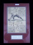 George Sisler Autographed “Cut” Mounted With Matted B & W Fielding Cartoon