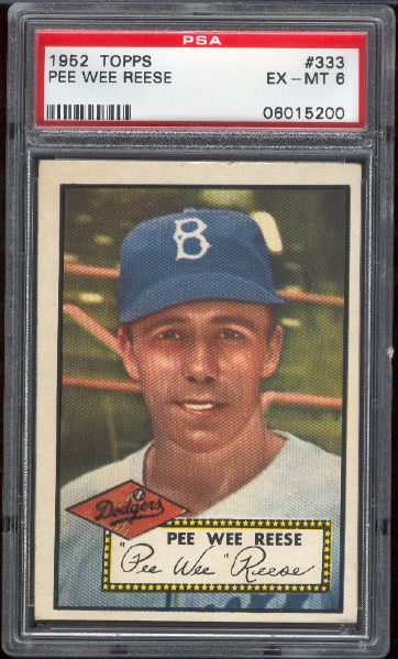 1952 Topps Baseball- #333 Pee Wee Reese, Dodgers- PSA Ex-Mt 6- Tough Hi#