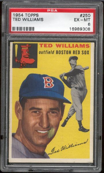 1954 Topps Baseball- #250 Ted Williams, Red Sox- PSA Ex-Mt 6