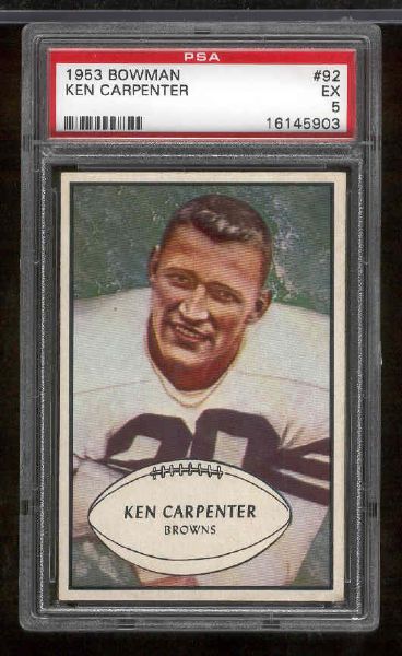 1953 Bowman Football- #92 Ken Carpenter, Browns- PSA Ex 5 