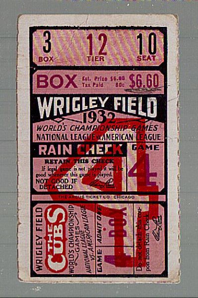 1932 World Series Ticket Stub- Game #4- New York Yankees @ Chicago Cubs