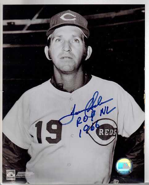 Tommy Helms Autographed 8 x 10 Cincinnati Reds Bsbl. B/W Photo