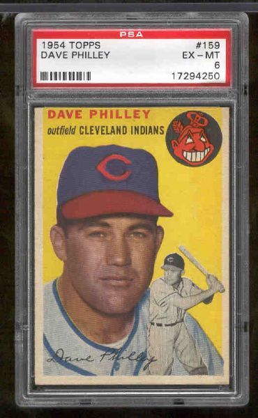 1954 Topps Baseball- #159 Dave Philley, Indians- PSA Ex-Mt 6