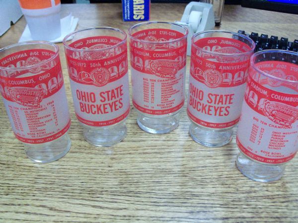 1972 Ohio State Buckeyes Football 50th Anniversary(1922-1972) of Ohio Stadium 5-1/4” Tall Drink Glasses- 5 Glasses