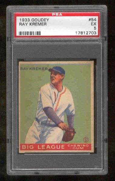 1933 Goudey Baseball- #54 Ray Kremer, Pittsburgh Pirates- PSA Ex 5