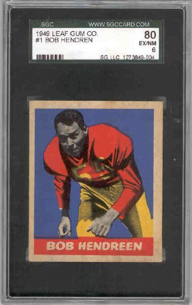 1949 Leaf Fb- #1 Bob Hendgren, Redskins- SGC 80 Ex/NM 6 