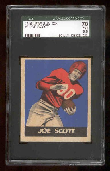 1949 Leaf Fb- #2 Joe Scott, New York Giants- SGC 70 Ex+ 5.5 