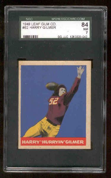 1949 Leaf Fb- #62 Harry Gilmer, Washington Redskins- SGC 84 NM 7 