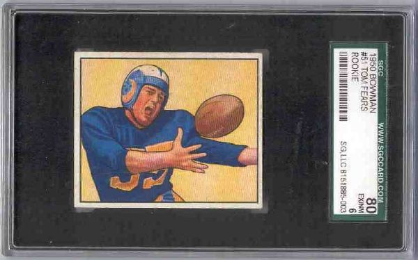 1950 Bowman Fb- #51 Tom Fears, Rams- SGC (80 Ex/NM 6 )