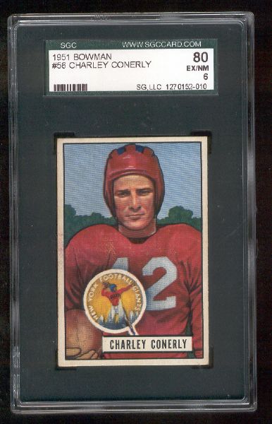 1951 Bowman Football- #56 Charley Conerly, New York Giants- SGC 80 (EX/Nm 6)