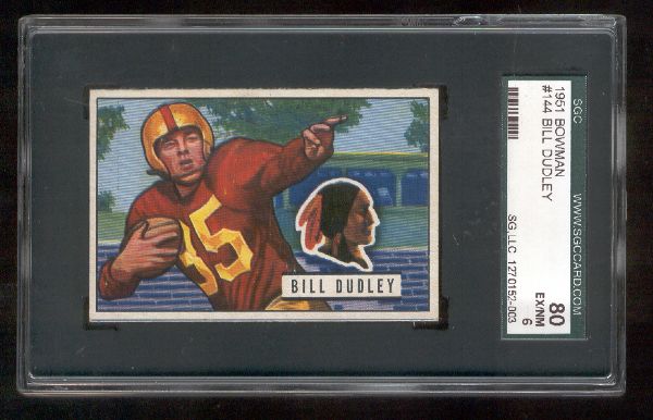 1951 Bowman Football- #144 Bill Dudley, Washington Redskins- SGC 80 (Ex/NM 6)
