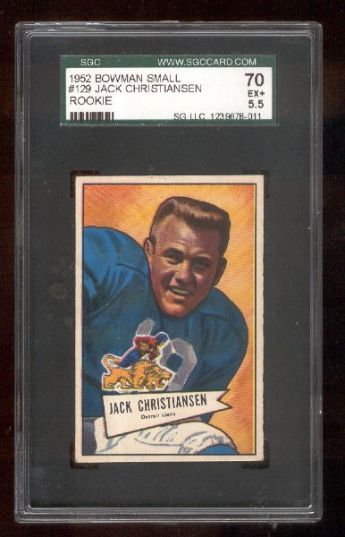 1952 Bowman Football- Small- #129 Jack Christiansen, Lions- SGC 70 (Ex+ 5.5)