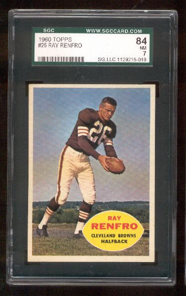 1960 Topps Fb- #26 Ray Renfro, Browns- SGC 84(NM 7) 