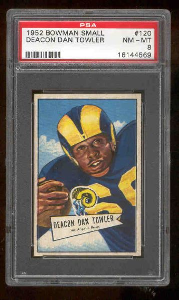 1952 Bowman Football Small- #120 Deacon Dan Towler, Rams- PSA Nm-Mt 8 