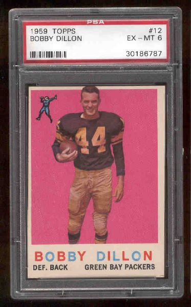 1959 Topps Fb- #12 Bobby Dillon, Packers- PSA Ex-Mt 6 