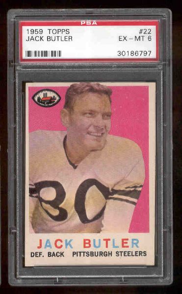 1959 Topps Fb- #22 Jack Butler, Steelers- PSA Ex-Mt 6