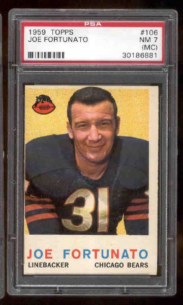 1959 Topps Fb- #106 Joe Fortunato, Bears- PSA NM 7 (MC)
