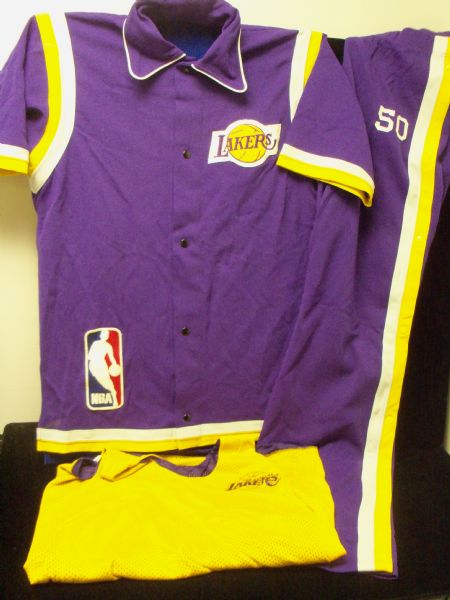 Steve Mix’s 1982-83 Los Angeles Lakers Practice Jersey and Game Worn Away Warm-Ups