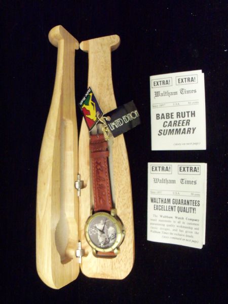 1994 Waltham “Legends of Baseball” Babe Ruth Watch In Wooden Bat Case! 