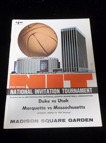 1970 March 14 NIT Basketball Tournament Program- Julius Erving College Game- Duke vs. Utah and Marquette vs. Massachusetts