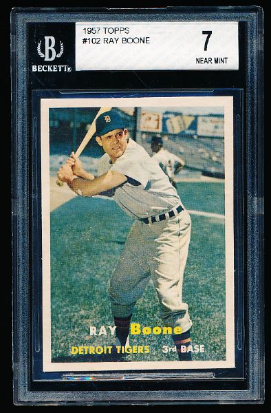 1957 Topps Bb- #102 Ray Boone, Tigers- Beckett 7 Near Mint