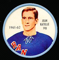 1961-62 Salada Hockey Coin- #98 Jean Ratelle, Rangers