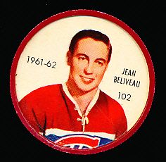 1961-62 Salada Hockey Coin- #102 Jean Beliveau, Montreal