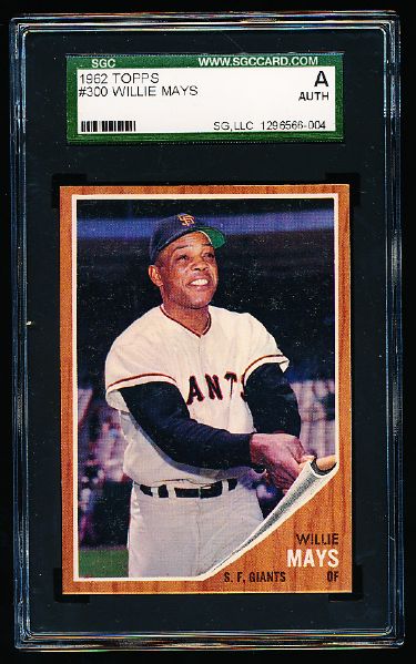 1962 Topps Baseball- #300 Willie Mays, Giants- PSA Authentic