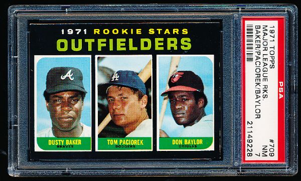 1971 Topps Baseball- #709 Baker/ Baylor/ Paciorek RC- PSA Nm 7 