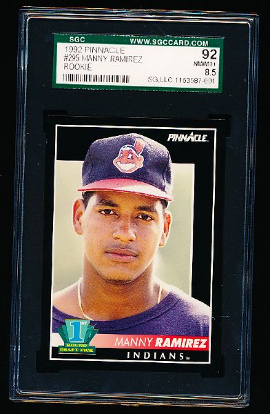 1992 Pinnacle Baseball- #295 Manny Ramirez Rookie- SGC 92 (8.5 Nm/Mt+)