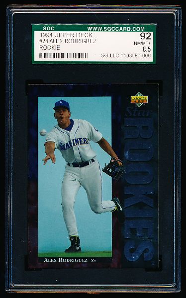 1994 Upper Deck Baseball- #24 Alex Rodriguez Rookie- SGC 92 (8.5 Nm/Mt+)