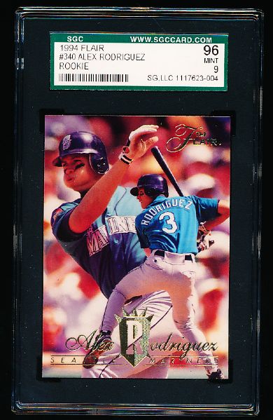 1994 Flair Baseball- #340 Alex Rodriguez Rookie! – SGC 96 (Mint 9)