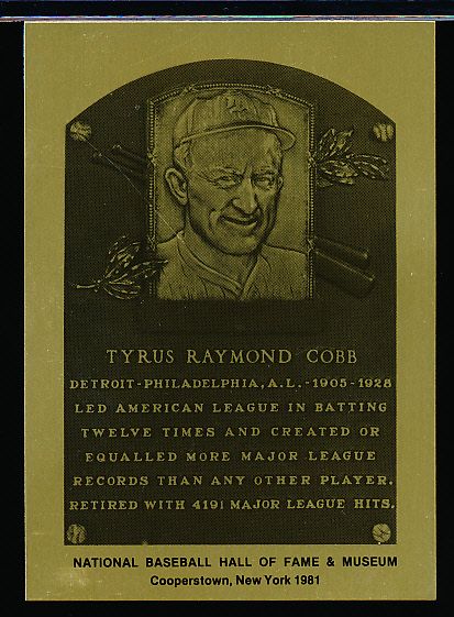 1981 Baseball Hall of Fame Metallic Plaques- Ty Cobb, Tigers