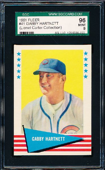 1961 Fleer Baseball Greats- #41 Gabby Hartnett- SGC 96 Mint 9- Lionel Carter Collection