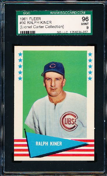 1961 Fleer Baseball Greats- #50 Ralph Kiner- SGC 96 Mint 9- Lionel Carter Collection