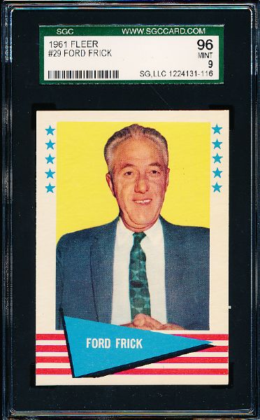 1961 Fleer Baseball Greats- #29 Ford Frick- SGC 96 Mint 9 