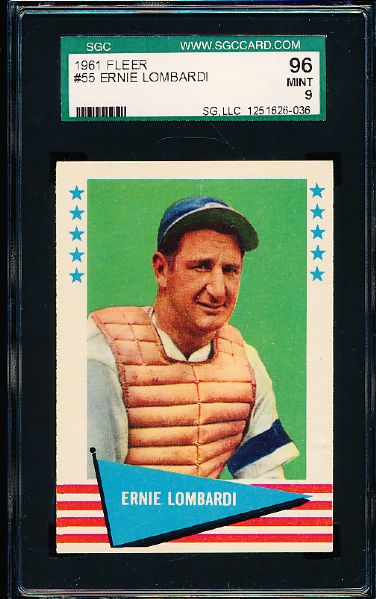 1961 Fleer Baseball Greats- #55 Ernie Lombardi - SGC 96 Mint 9