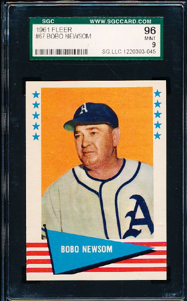 1961 Fleer Baseball Greats- #67 Bobo Newsom- SGC 96 Mint 9 