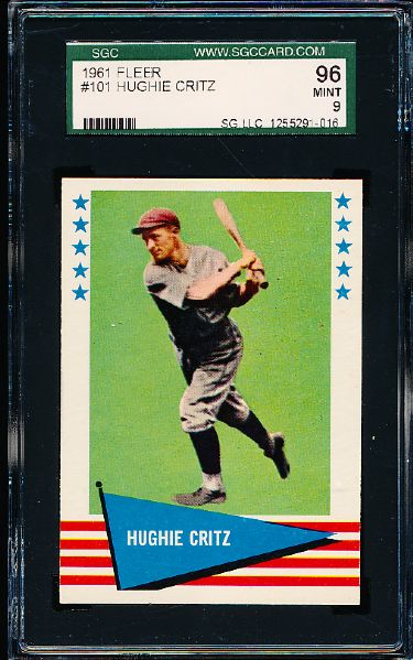 1961 Fleer Baseball Greats- #101 Hughe Critz- SGC 96 Mint 9 