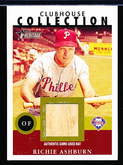 2001 Topps Heritage Baseball- Clubhouse Collection- #THCC-RA Richie Ashburn- Authentic Game Used Bat card