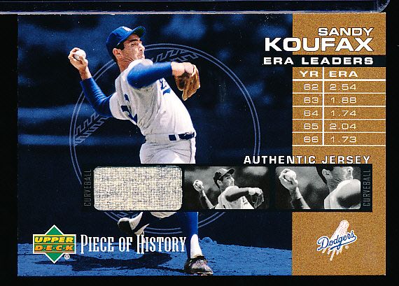 2002 Upper Deck Piece of History Baseball- ERA Leaders- Authentic Jersey Card- #EL-SK Sandy Koufax