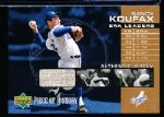 2002 Upper Deck Piece of History Baseball- ERA Leaders- Authentic Jersey Card- #EL-SK Sandy Koufax