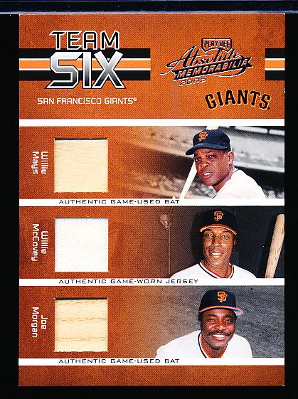 2005 Playoff Absolute Memorabilia Baseball-#TS-52 SF Giants Team Six- #25/150- Mays bat/ McCovey jersey, Morgan bat, Matt Williams bat, J.T. Snow jersey, Deivi Cruz bat