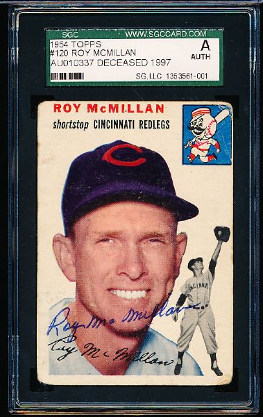 1954 Topps Bsbl. #120 Roy McMillan, Reds- Autographed- SGC Certified/ Slabbed