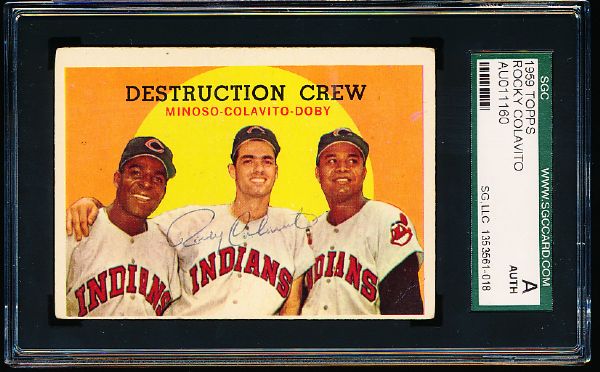 1959 Topps Bsbl. #166 Destruction Crew (Minoso, Colavito, Doby)- Autographed by Colavito Only- SGC Certified/ Slabbed