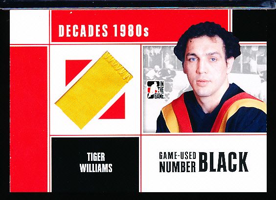 2011 In the Game Decade 1980’s Hockey- “Game Used Number Black”- #M61 Tiger Williams, Vancouver Canucks